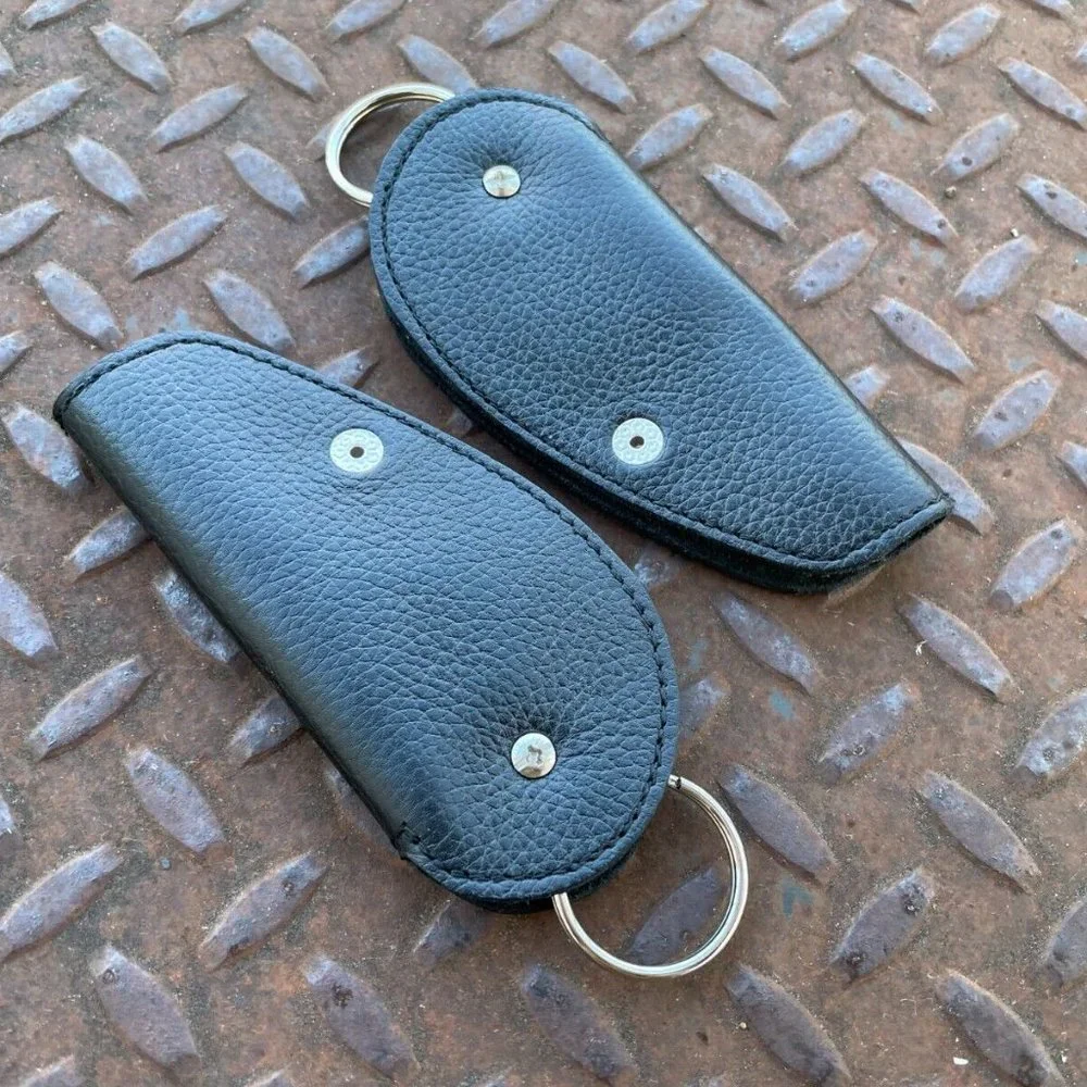 Genuine Leather Keychains Black Handmade Keys Holder Lot of 2 Keyrings Keyfobs